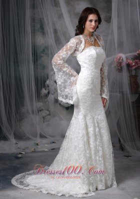 Lace Mermaid Long Sleeves Court Wedding Dress